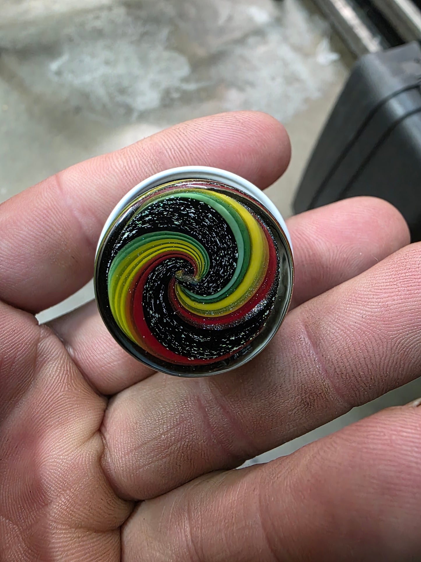 Micro rasta with green diechroic glass jar