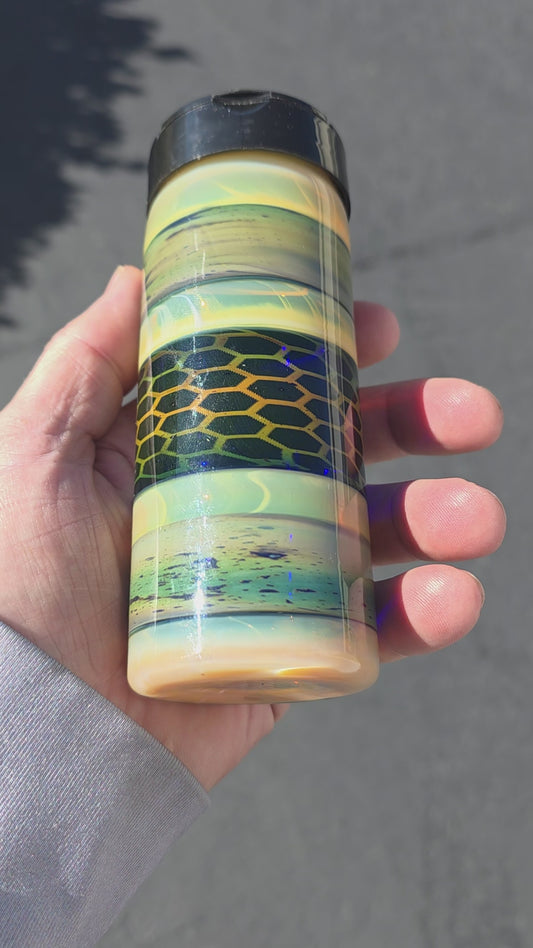 Seasoning jar with honcomb section with gold and silver fume work