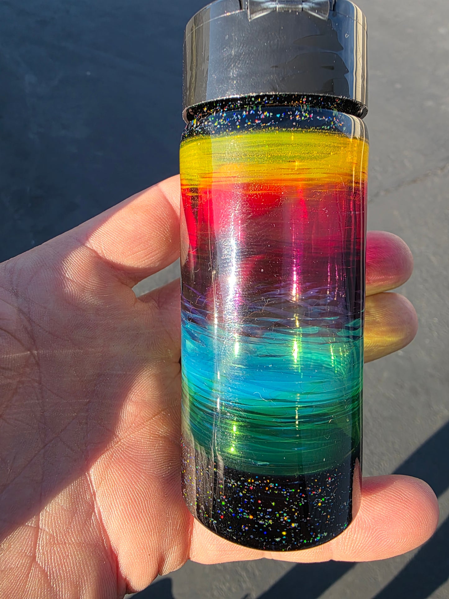 Tall fade jar with opal top and bottom