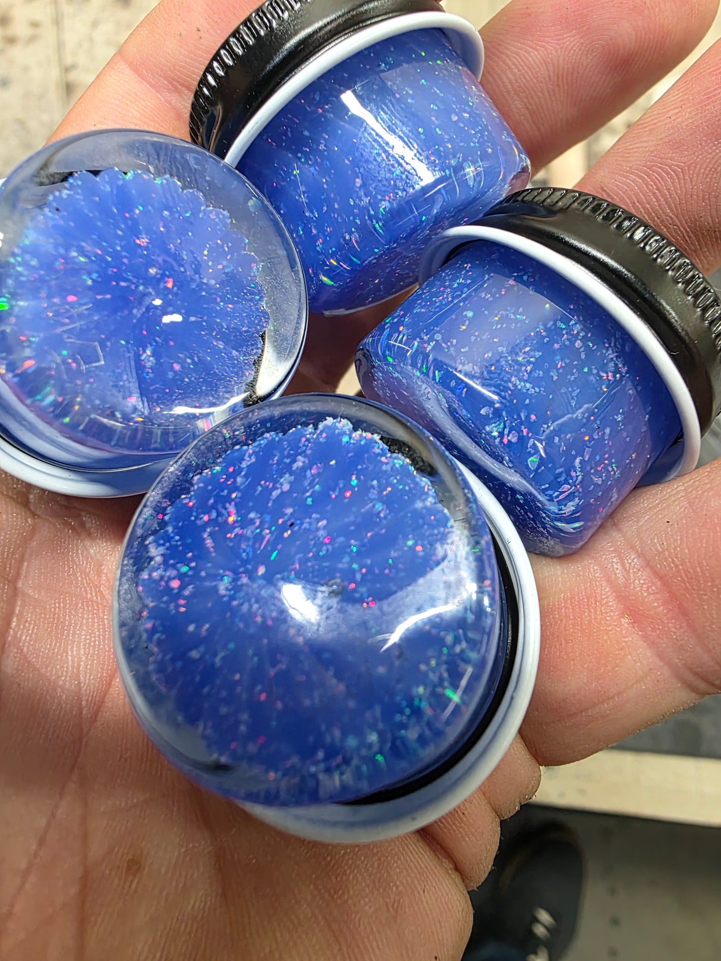 Micro opal blue cheese jars