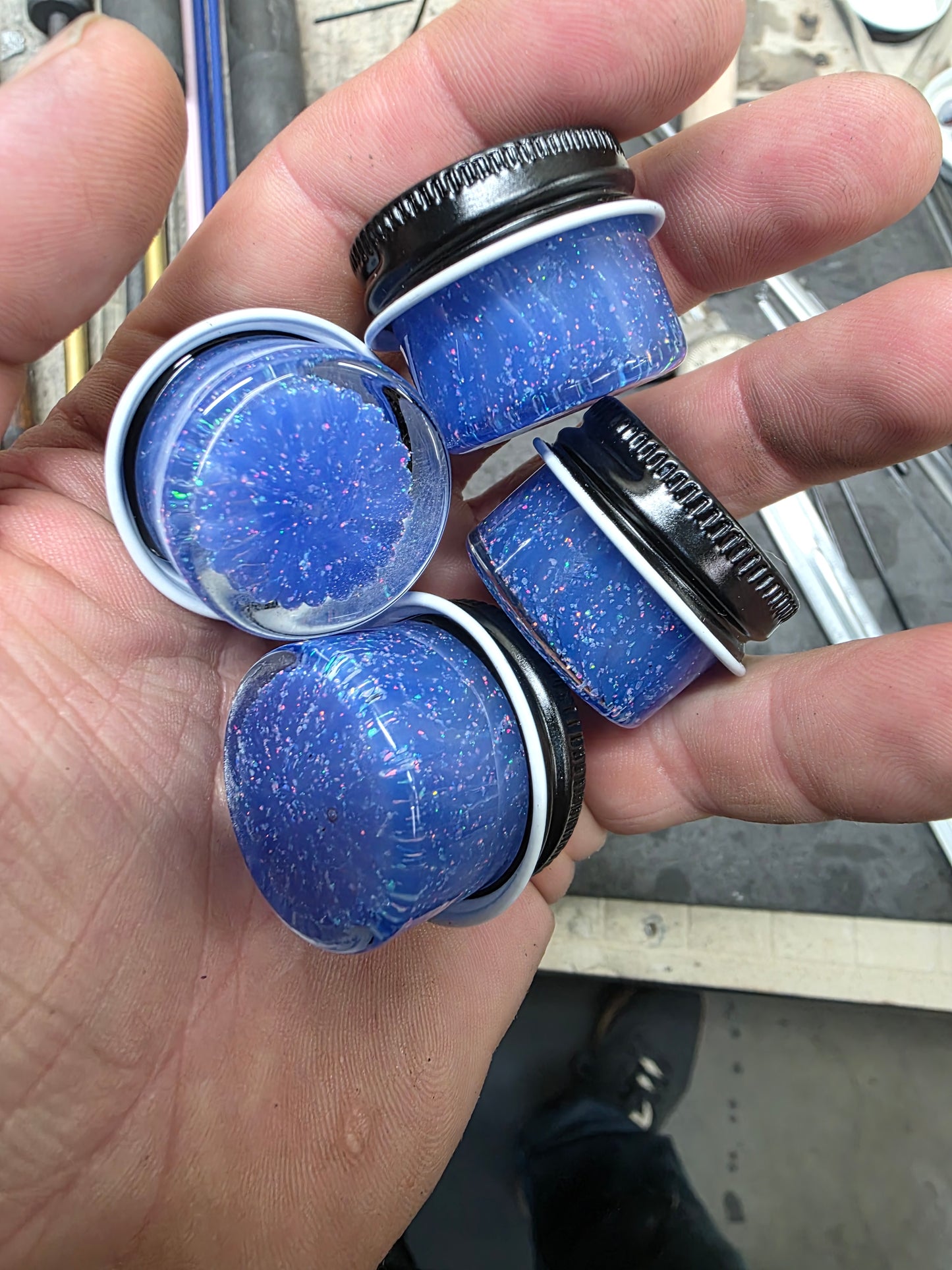 Micro opal blue cheese jars