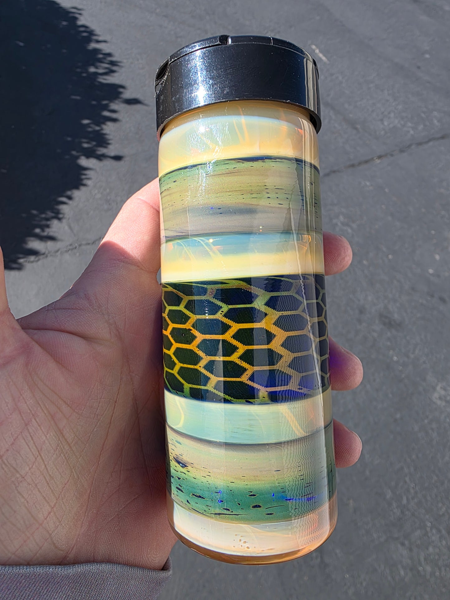 Seasoning jar with honcomb section with gold and silver fume work