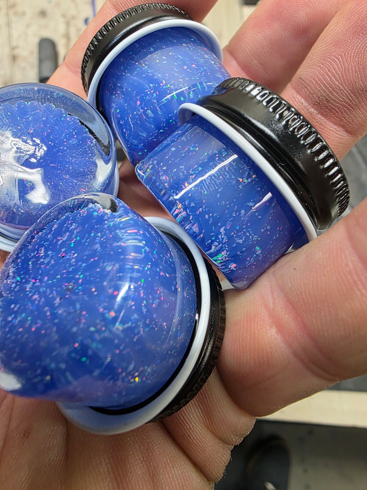 Micro opal blue cheese jars