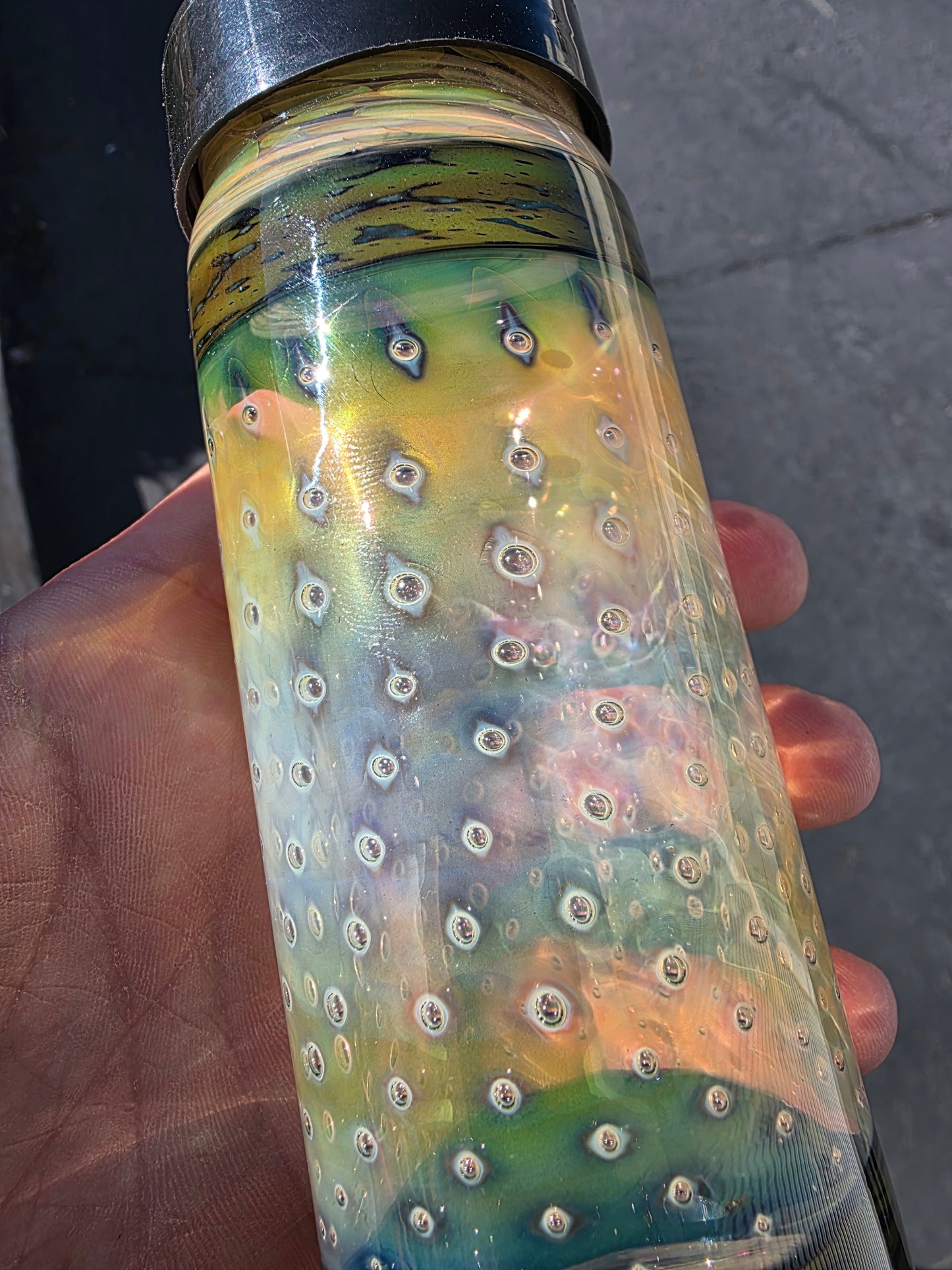 Seasoning jar with gold and silver fume work