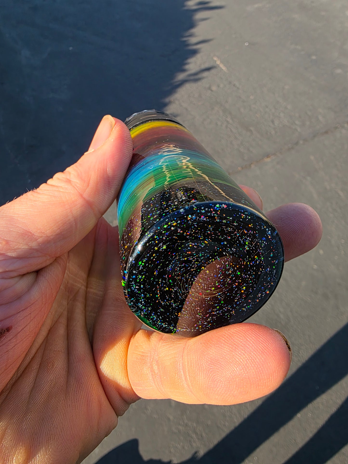 Tall fade jar with opal top and bottom