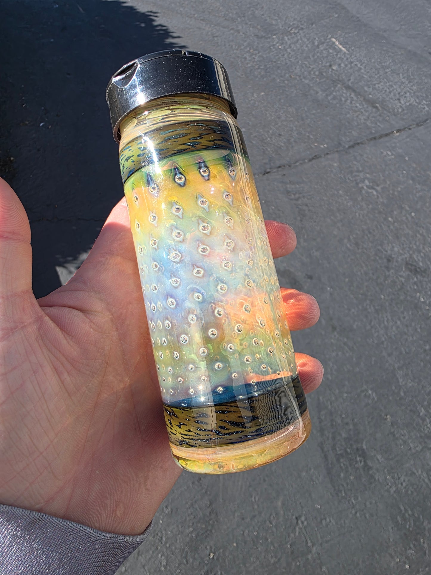 Seasoning jar with gold and silver fume work