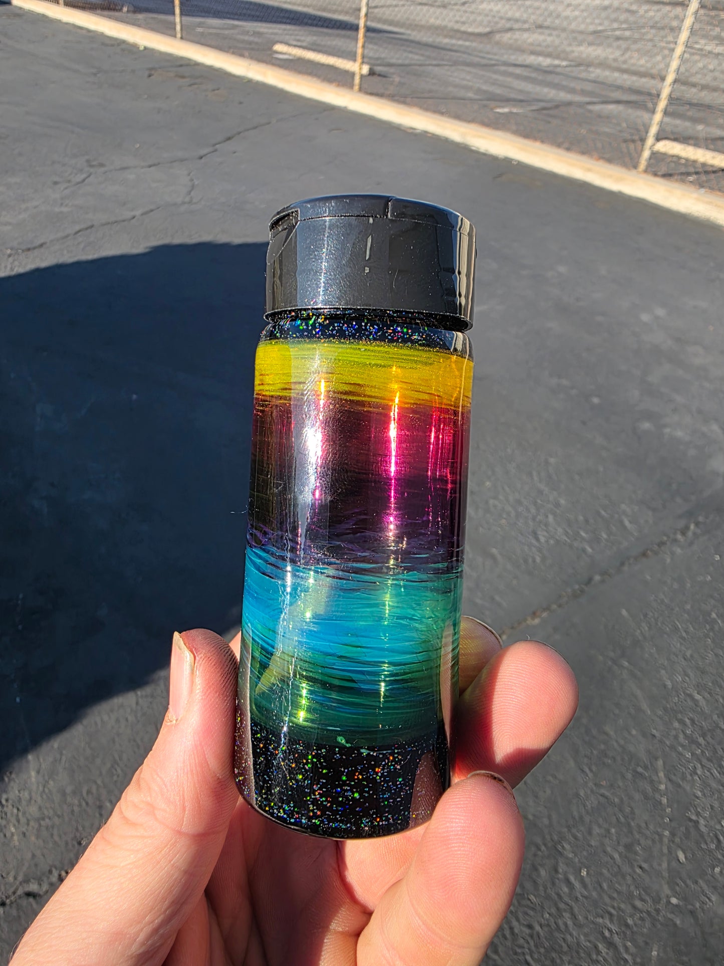 Tall fade jar with opal top and bottom