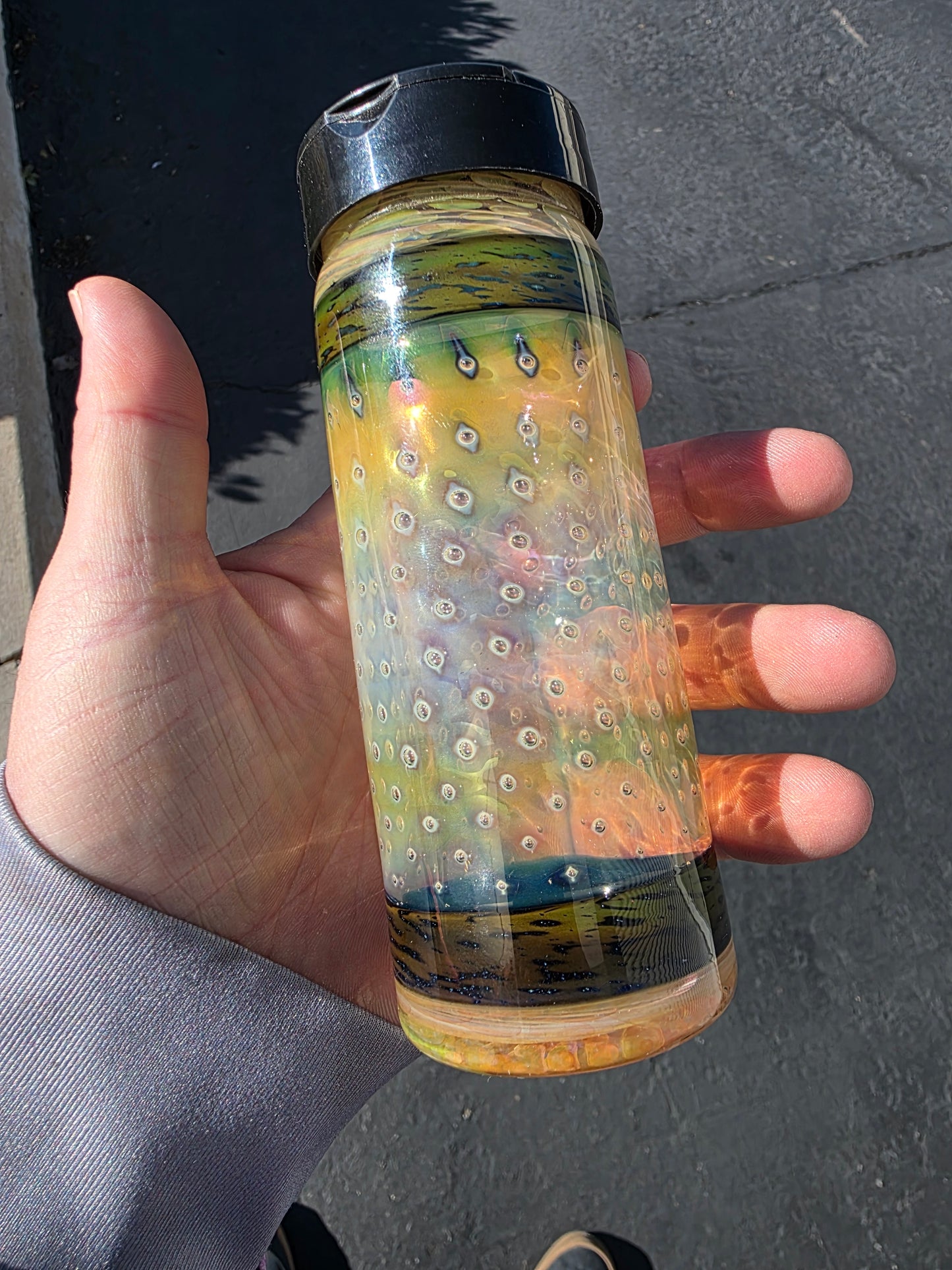 Seasoning jar with gold and silver fume work